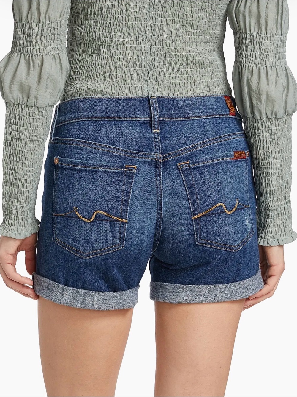 7 For All Mankind Mid Roll Distressed Denim Blue Jean Shorts size 31 MSRP $168 - Picture 11 of 11